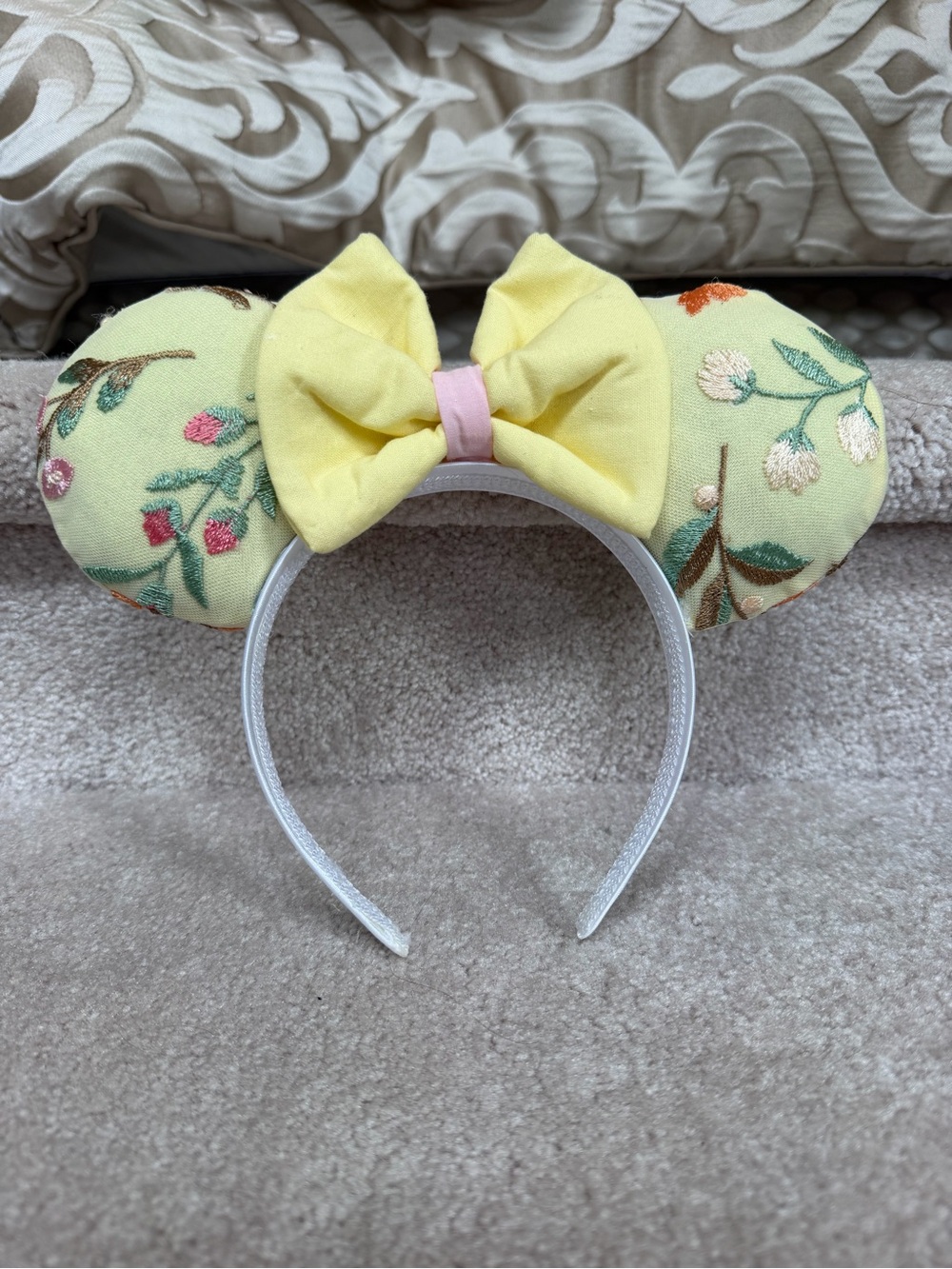 Handmade Floral Embroidered Disney Minnie Mouse Ears Headband